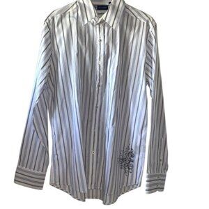 Level Ten Mens Striped Long Sleeve Button-Down Shirt L